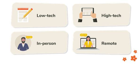 Screenshots of design prototypes and usability testing sessions.